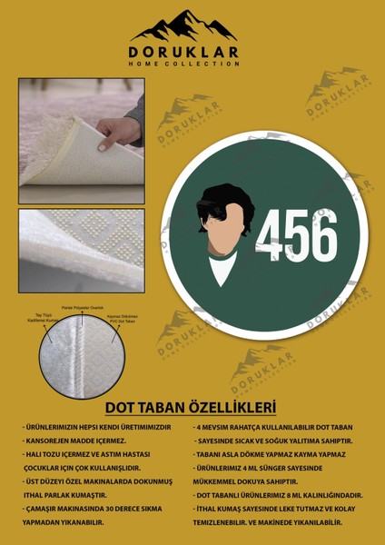 Kaymaz Taban Makinada Yıkanabilir Dijital Baskı Squid Game No 456 Desenli Genç Odası Halısı Dot Taban Halı SG05