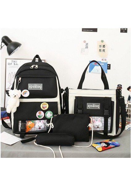Scbxm Schoolgirls Hafif Taze ve Sevimli Büyük Kapasiteli Okul Çantası 4 Parça Set (Yurt Dışından)