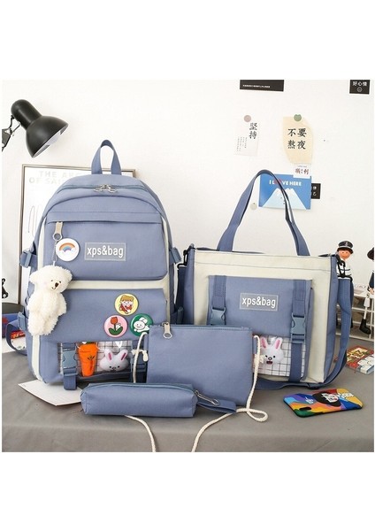 Scbxm Schoolgirls Hafif Taze ve Sevimli Büyük Kapasiteli Okul Çantası 4 Parça Set (Yurt Dışından)