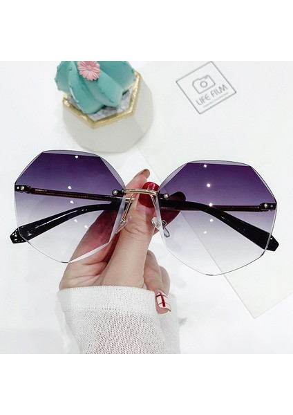 Sekizgen Çerçevesiz Güneş Gözlüğü Kadın Retro Metalik Güneş Gözlüğü Uv Koruma Yeni Moda Kesme Lens Gözlük UV400 Güneş Gözlüğü (Yurt Dışından) fiyatları