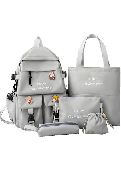 Wizmy Yeni Beş Parça Öğrenci Çantası Kadın Renk Kontrast Öğrenci Çantası (Yurt Dışından)