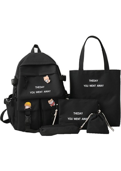 Wizmy Yeni Beş Parça Öğrenci Çantası Kadın Renk Kontrast Öğrenci Çantası (Yurt Dışından)