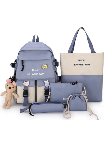 Wizmy Yeni Beş Parça Öğrenci Çantası Kadın Renk Kontrast Öğrenci Çantası (Yurt Dışından)