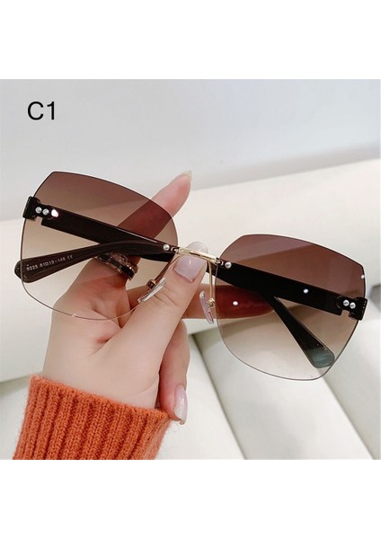 Kahverengi Güneş Kadınlar Çerçevesiz Kare Moda Gözlük Bağbozumu Büyük Güneş Şemsiyeleri Shades Zonnebril Dames Için Oculos De Sol Feminino (Yurt Dışından)