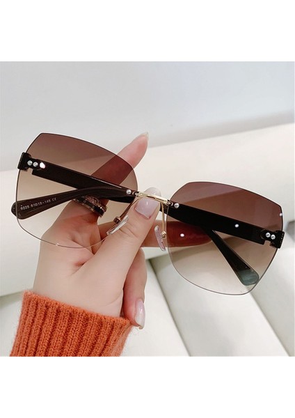 Kahverengi Güneş Kadınlar Çerçevesiz Kare Moda Gözlük Bağbozumu Büyük Güneş Şemsiyeleri Shades Zonnebril Dames Için Oculos De Sol Feminino (Yurt Dışından) modelleri