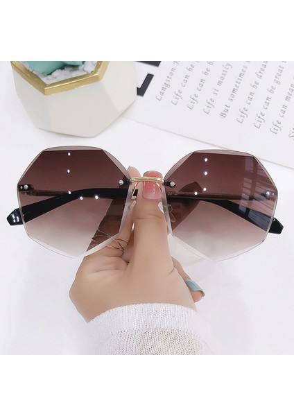 Sekizgen Çerçevesiz Güneş Gözlüğü Kadın Retro Metalik Güneş Gözlüğü Uv Koruma Yeni Moda Kesme Lens Gözlük UV400 Güneş Gözlüğü (Yurt Dışından) fırsatları