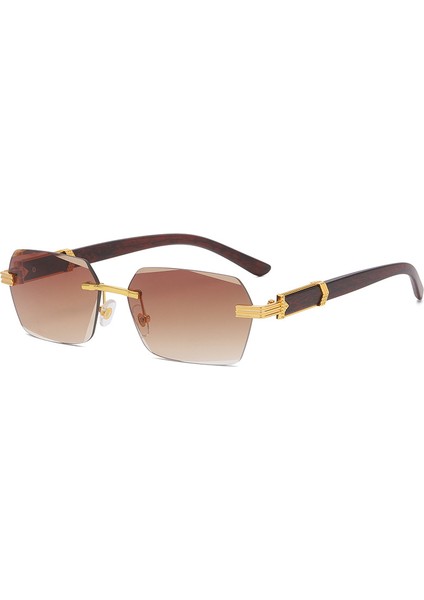 Lüks Çerçevesiz Kare Güneş Gözlüğü Adam Marka Tasarımcısı Çerçevesiz Degrade Güneş Gözlüğü Kadın Moda Vintage Ahşap Oculos De Sol (Yurt Dışından)