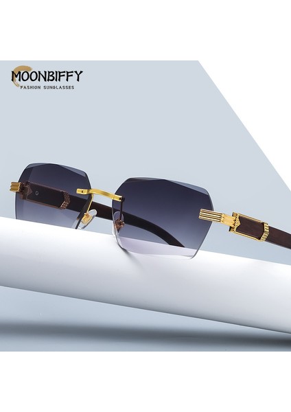 Lüks Çerçevesiz Kare Güneş Gözlüğü Adam Marka Tasarımcısı Çerçevesiz Degrade Güneş Gözlüğü Kadın Moda Vintage Ahşap Oculos De Sol (Yurt Dışından) fırsatları