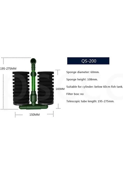 QS-200 Stili Akvaryum Biyo-Sünger Filtresi Su Perisi Süper Biyokimyasal Sünger Filtre Malzemesi Karides Balık Tankı Çift Kafa Sünger Filtre (Yurt Dışından)