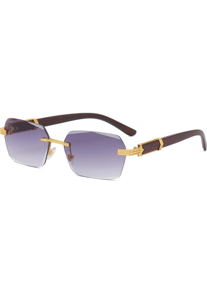 Lüks Çerçevesiz Kare Güneş Gözlüğü Adam Marka Tasarımcısı Çerçevesiz Degrade Güneş Gözlüğü Kadın Moda Vintage Ahşap Oculos De Sol (Yurt Dışından) modelleri