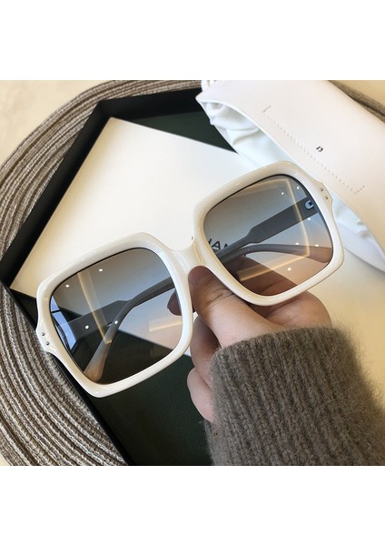 Güneş Gözlüğü Güneş Gözlüğü Kadın Vintage Büyük Boy Kare Lüks Marka Büyük Çerçeve Kadın Güneş Gözlüğü Siyah Moda Degrade Kadın Gözlük Oculos (Yurt Dışından)