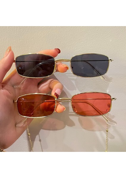 Moda Retro Küçük Dikdörtgen Metal Çerçeve Güneş Gözlüğü Vintage Kare Güneş Gözlüğü Renkli Lens Erkekler Kadınlar Trendy UV400 Gözlük (Yurt Dışından) fiyatları