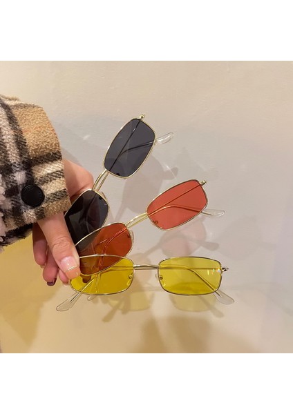 Moda Retro Küçük Dikdörtgen Metal Çerçeve Güneş Gözlüğü Vintage Kare Güneş Gözlüğü Renkli Lens Erkekler Kadınlar Trendy UV400 Gözlük (Yurt Dışından) fırsatları
