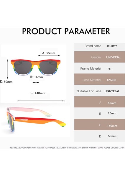 Ienjoy Dikdörtgen Güneş Gözlüğü Erkekler Kadınlar Retro Seyahat Gökkuşağı Güneş Gözlüğü Oculos Lunette De Soleil Femm (Yurt Dışından) modelleri