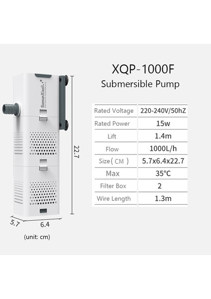 XQF1000F 15W Stili Akvaryum Dalgıç Pompa Filtresi Su Pompalama Oksijen Hava Pompası Oksijenasyon Dalga Üreticisi Filtrasyon Balık Tankı Evcil Hayvanlar (Yurt Dışından)