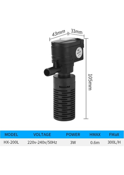 3W Tarzı Ab Fişi 220V Dahili Akvaryum Filtresi Oksijen Artırıcı Filtrasyon Su Pompası Mini Dalgıç Balık Tankı Filtresi Fit 60L-180L 200LH (Yurt Dışından)