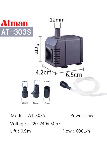 AT303S Stili Ab Adaptör Fişi Atman Yeni At Serisi Balık Tankı Enerji Tasarruflu Sessiz Dalgıç Pompa, At, Yüksek Kaldırma Fıskiye Pompası. (Yurt Dışından)
