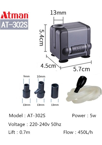 AT302S Stili Ingiltere Adaptör Fişi Atman Yeni At Serisi Balık Tankı Enerji Tasarruflu Sessiz Dalgıç Pompa, At, Yüksek Kaldırma Fıskiye Pompası. (Yurt Dışından)