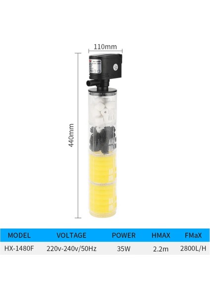 HX-1480F Stili Au Fişi Yedi Ana Akvaryum Filtresi Balık Tankı Filtresi Akvaryum Hava Pompası Oksijen Artırmak Akvaryum Iç Filtresi Akvaryum Pompası (Yurt Dışından)