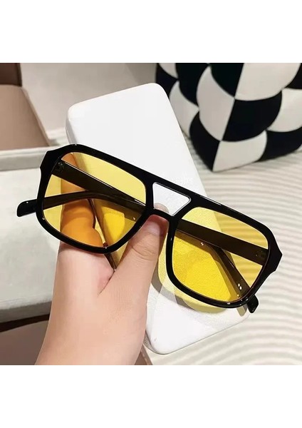 Kadın Için Vintage Kare Güneş Gözlüğü Retro Marka Güneş Gözlüğü Kadın Siyah Sarı Moda Şeker Renkler Oculos De Sol Feminino (Yurt Dışından)