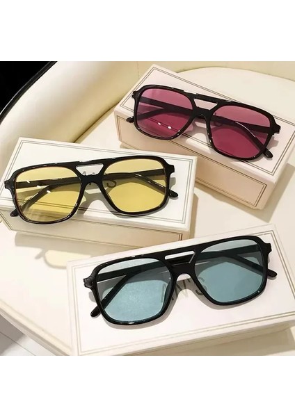 Kadın Için Vintage Kare Güneş Gözlüğü Retro Marka Güneş Gözlüğü Kadın Siyah Sarı Moda Şeker Renkler Oculos De Sol Feminino (Yurt Dışından)