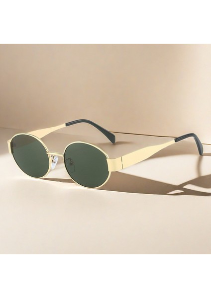 Moda Kadın Küçük Metal Çerçeve Oval Güneş Gözlüğü Bayanlar Için 2024 Lüks Marka Tasarımcısı Punk Güneş Gözlüğü UV400 Gözlük Gözlük (Yurt Dışından)