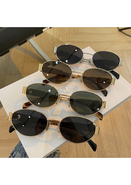 Moda Kadın Küçük Metal Çerçeve Oval Güneş Gözlüğü Bayanlar Için 2024 Lüks Marka Tasarımcısı Punk Güneş Gözlüğü UV400 Gözlük Gözlük (Yurt Dışından) fırsatları