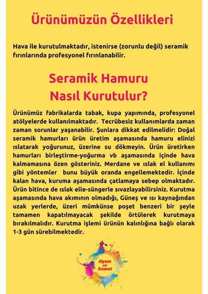 Seramik Hamuru Doğal Kil Çamuru 8,7 kg Ebeşuar Modelaj Seti
