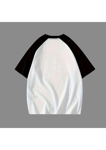 Beyaz Unisex Siyah Reglan Kamikaze T-Shirt