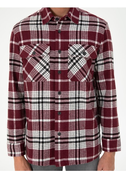 Erkek Bordo Oversize Oduncu Uzun Kollu Gömlek 50292191-VR223