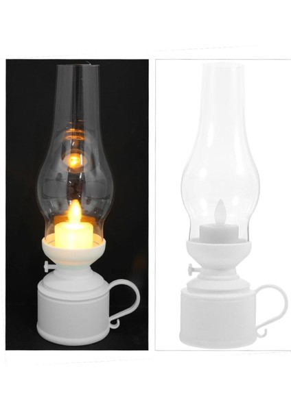 Dekoratif Eski Gaz Lamba Görünümlü Alev Efektli Pilli LED Lamba 18 cm