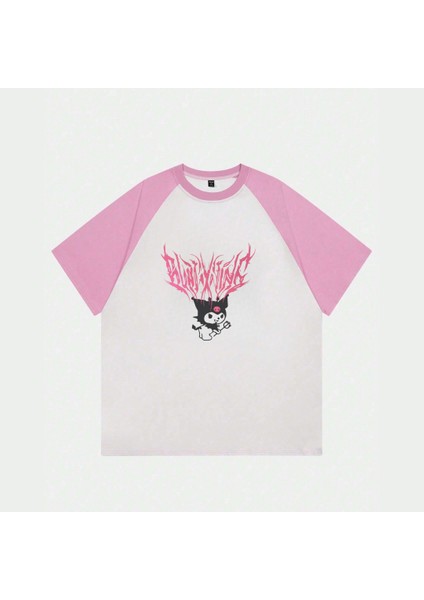 Beyaz Pembe Reglan Kuromi T-Shirt