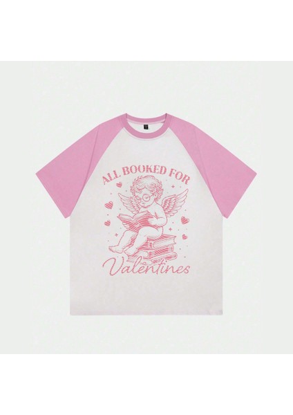 Beyaz Pembe Reglan Valentine's T-Shirt