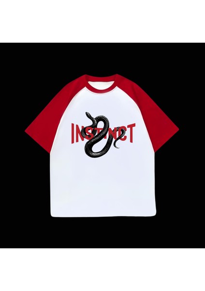 Beyaz Unisex Kırmızı Reglan Instinct Snake T-Shirt