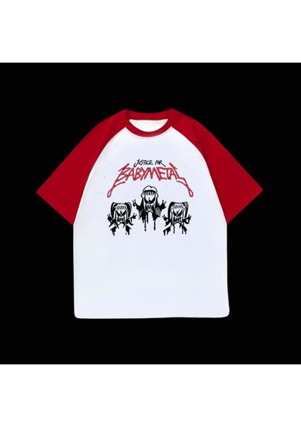 Beyaz Unisex Kırmızı Reglan Baby Metal T-Shirt