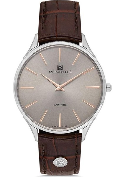 EM349S-05KR Safir Camlı Deri Kordon Çelik Kasa 3 Atm Suya Dayanıklı Kahverengi Erkek Kol Saati