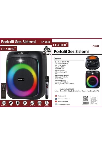 Leader LP-6540 Portatif Aktif Ses Sistemi
