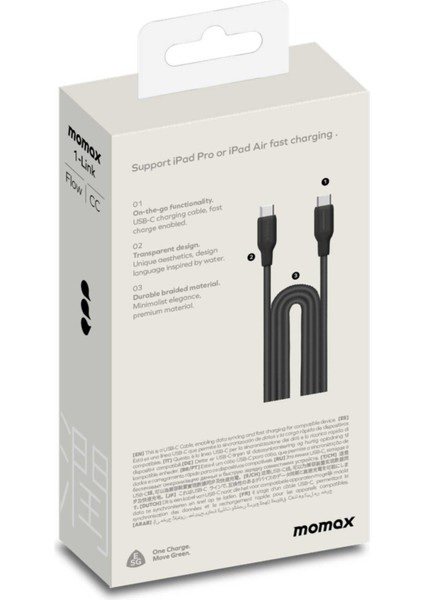1-Link Flow cc 100W Usb-C 2.0m ÖRGÜLÜ-DC25 Kablo Siyah