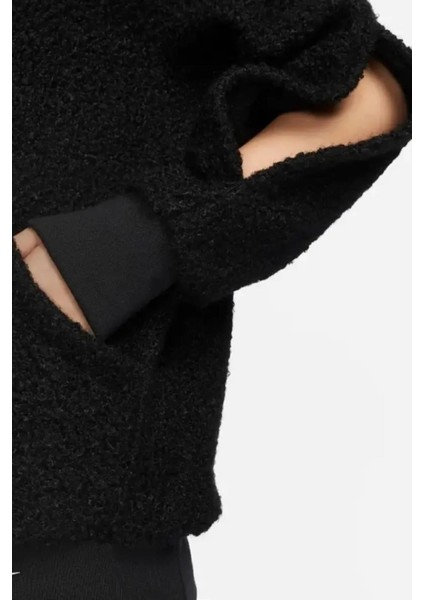 Sportswear Collection Sherpa Oversize Hoodie Kadın Kapüşonlu Şerpa Peluş Sweatshirt Siyah modelleri