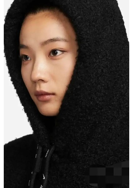 Sportswear Collection Sherpa Oversize Hoodie Kadın Kapüşonlu Şerpa Peluş Sweatshirt Siyah fırsatları