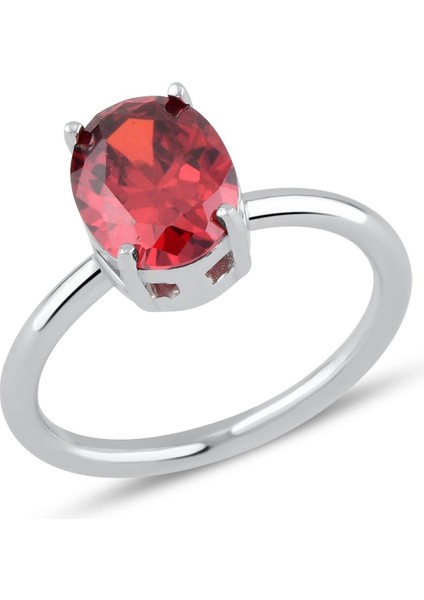 Garnet Zirconia Taşlı Oval Kesim Tektaş Yüzük