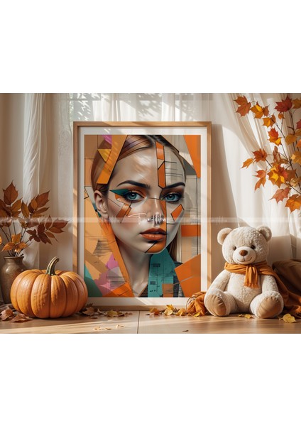 Portre ve Geometrik Desenli 3'lü Ahşap Çerçeveli Tablo Seti 21 x 30