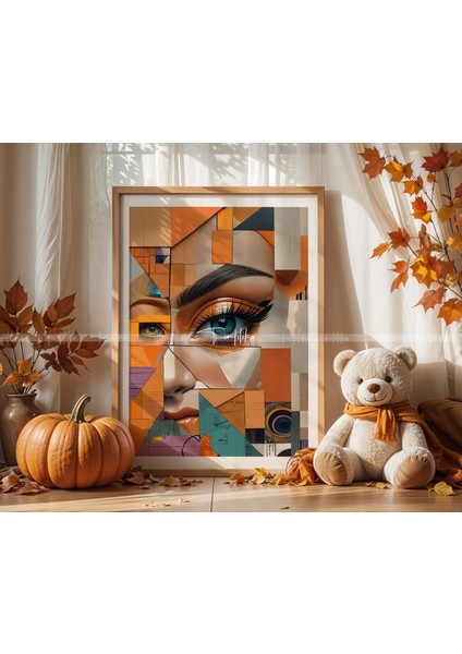 Portre ve Geometrik Desenli 3'lü Ahşap Çerçeveli Tablo Seti 21 x 30