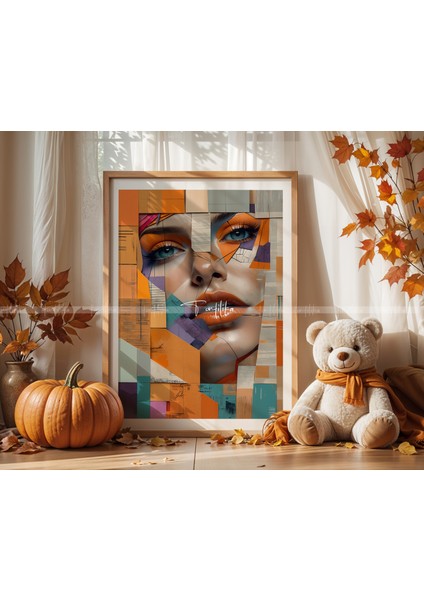 Portre ve Geometrik Desenli 3'lü Ahşap Çerçeveli Tablo Seti 21 x 30