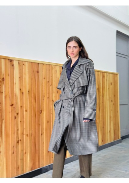 Tasarım Ingiliz Pelerin Model Trenchcoat Ceket Kadın Piti Kareli modelleri