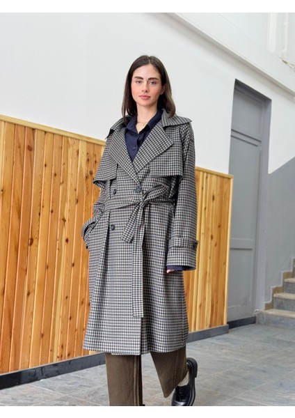 Tasarım Ingiliz Pelerin Model Trenchcoat Ceket Kadın Piti Kareli indirimleri