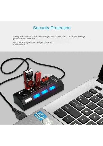 USB 3.0 High Speed 4 Port USB Çoklayıcı Anahtarlı ve Işıklı Hub 50CM Kablo