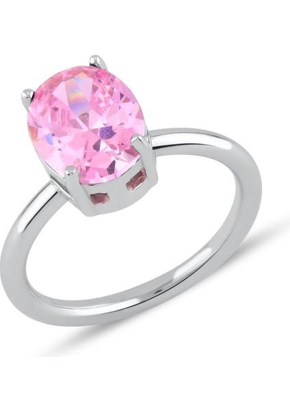 Pink Zirconia Taşlı Oval Kesim Tektaş Yüzük