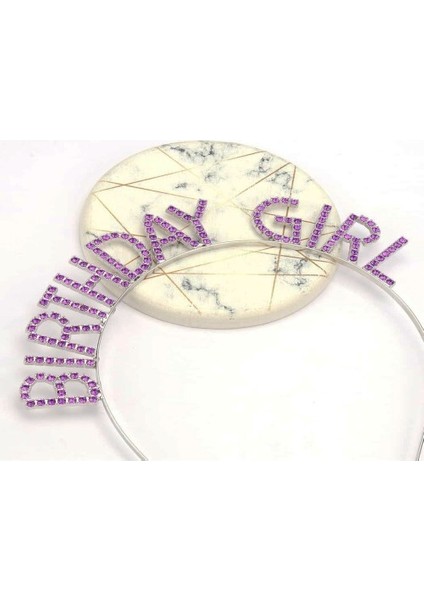 Mor Renk Kristal Taşlı Parlak Birthday Girl Yazılı Taç modelleri