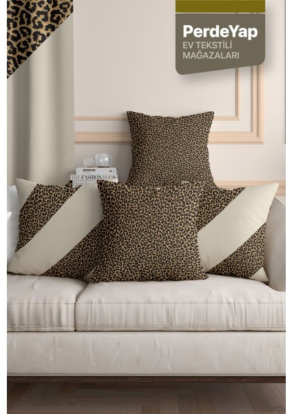 Leopar Desenli 4'lü Dijital Baskılı Kırlent Kılıfı 43 x 43 cm